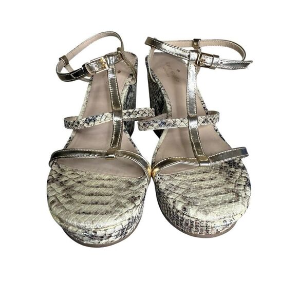Kate Spade Venezia Snake Print Platform Sandals 7.5M Metallic Leather Italy - Picture 6 of 11